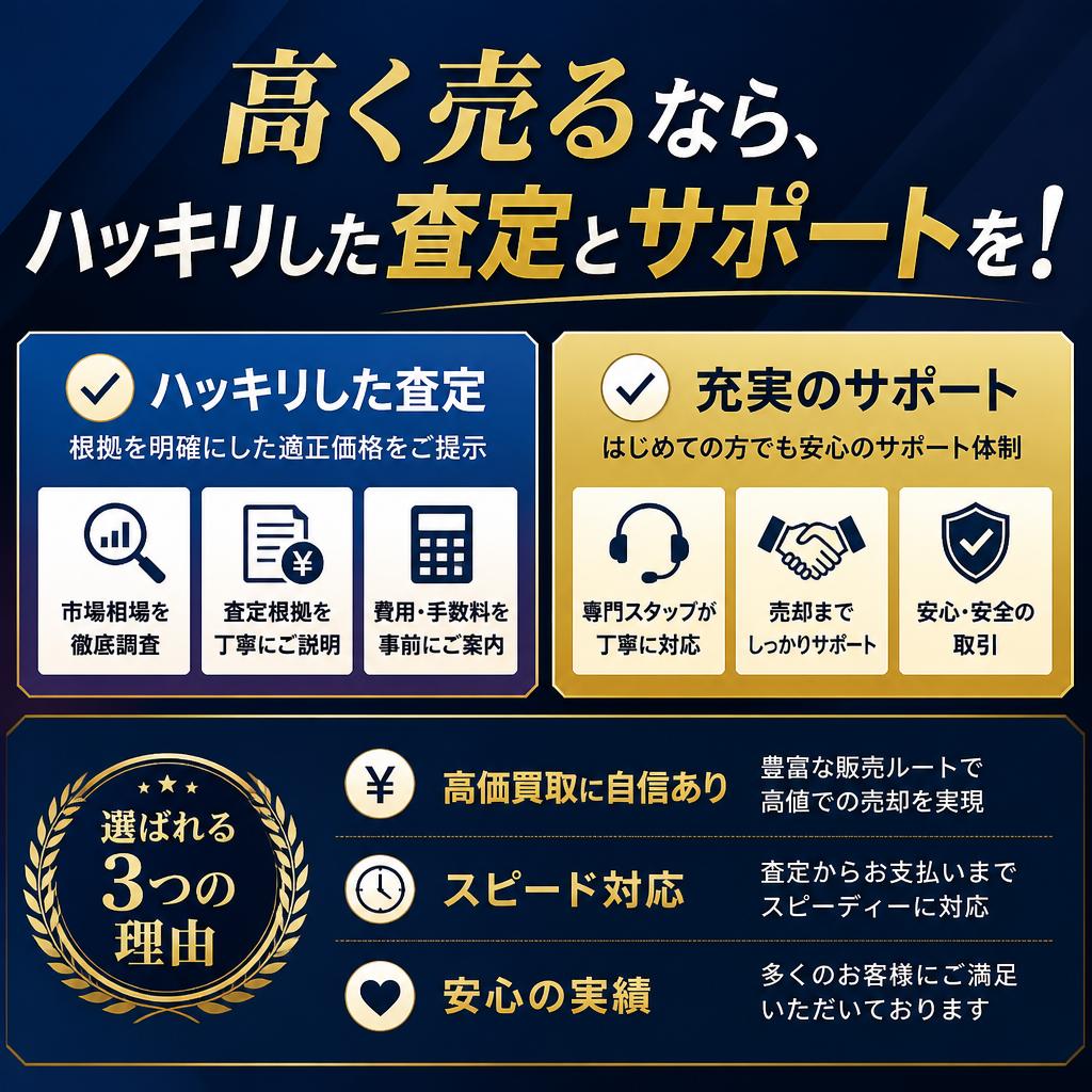 高く売るなら、ハッキリした査定とサポートを！